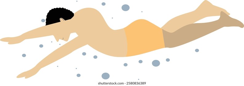 Happy People Swimming Illustration on White Background. Vector Cartoon Character Design