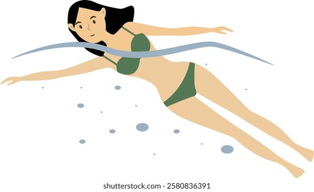 Happy People Swimming Illustration on White Background. Vector Cartoon Character Design
