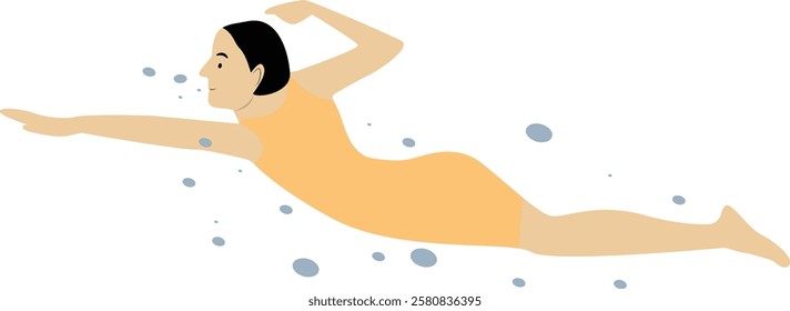 Happy People Swimming Illustration on White Background. Vector Cartoon Character Design