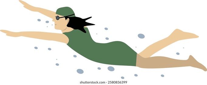 Happy People Swimming Illustration on White Background. Vector Cartoon Character Design
