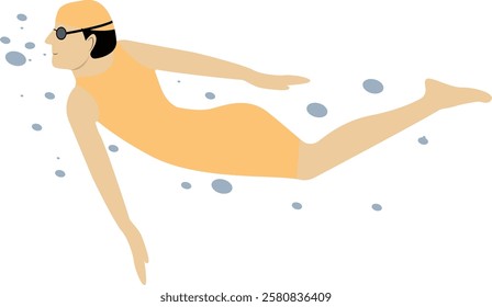 Happy People Swimming Illustration on White Background. Vector Cartoon Character Design