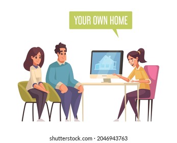 Happy people taking out mortgage cartoon vector illustration