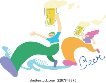 Happy people toasting with beer on holiday, people having fun at beer festival