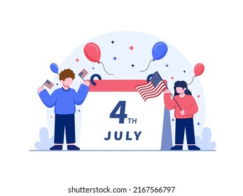 Happy People Together Celebrating USA Independence Day with People Holding American National Flag at 4th July.
Can be used for Greeting Card, Postcard, banner, poster, print, web, social media, etc.