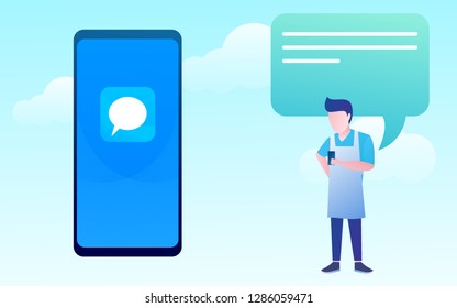 happy people use mobile smartphone  for chatting in social media. landing page ui template. banner and flyer vector design illustration