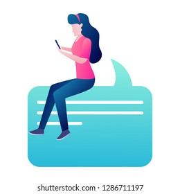 happy people use mobile smartphone  for chatting in social media. dating a partner. landing page ui template. banner and flyer vector design illustration