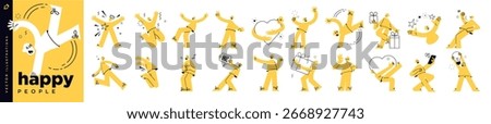 Happy people. Vector Illustrations of people showing feelings of happiness, joy, love, gratitude, and celebrating milestones, success, laughing and looking fun, for social media, business, marketing.