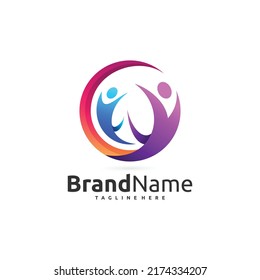 happy people vector logo in circle shapes