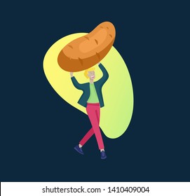 Happy People with vegetables jumping and dansing. Vegetarianism, healthy lifestyle. Veggie recipe, vegetarian diet, meat abstaining, eco friendly. Colorful vector illustration