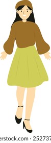 Happy People Walking in Autumn Illustration. Flat Vector Character Design