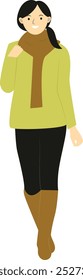 Happy People Walking in Autumn Illustration. Flat Vector Character Design