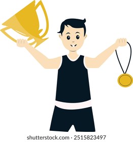 Happy People Winner Cartoon Character. Flat Vector Illustration