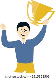 Happy People Winner Cartoon Character. Flat Vector Illustration