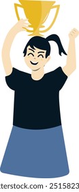 Happy People Winner Cartoon Character. Flat Vector Illustration