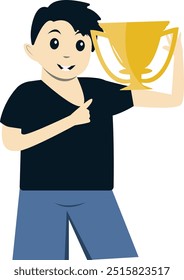 Happy People Winner Cartoon Character. Flat Vector Illustration