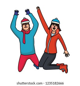 Happy people in winter