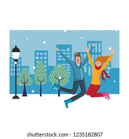 Happy people in winter