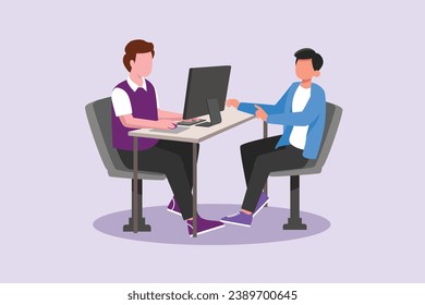 Happy People at work areas in corporate agency. Teamwork concept. Colored flat vector illustration isolated.