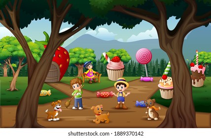 Happy people work in the sweet land