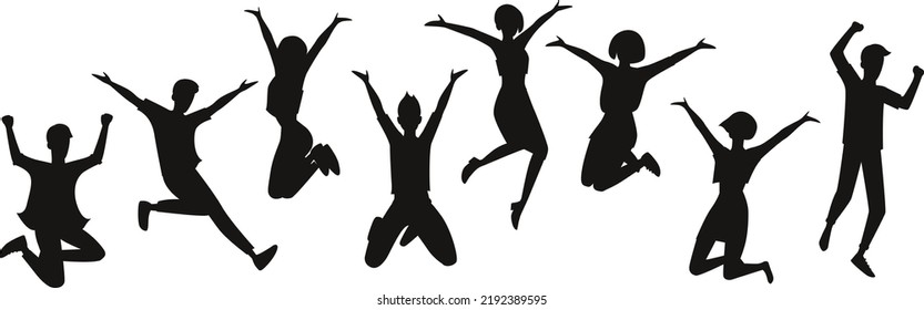  Happy people young guys girls jumping isolated Vector Silhouettes