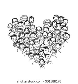 Happy peoples, heart shape for your design. Vector illustration