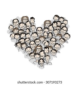 Happy peoples, heart shape for your design. Vector illustration