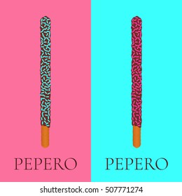 Happy Pepero Day card template on two colored background. Korean chocolate sticks. Festive vector illustration.
