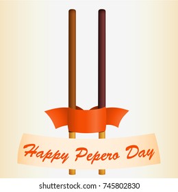Happy Pepero Day card. Vector illustration of chocolate dipped cookie sticks. Brown chocolate snacks.
