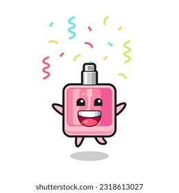 happy perfume mascot jumping for congratulation with colour confetti , cute style design for t shirt, sticker, logo element