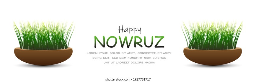 Happy Persian New Year (Nowruz) vector illustration. greeting card, poster and banner. Green wheat grass semeni.