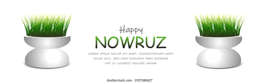 Happy Persian New Year (Nowruz) vector illustration. greeting card, poster and banner. Green wheat grass semeni.