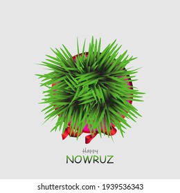 Happy Persian New Year (Nowruz) vector illustration. greeting card, poster and banner. Green wheat grass semeni.