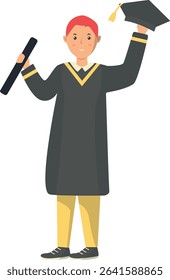 Happy Person Graduation at University with Cartoon Design Concept. Vector Illustration