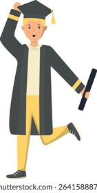 Happy Person Graduation at University with Cartoon Design Concept. Vector Illustration