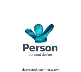 Happy person logo business branding icon, created with color overlapping elements. Glossy abstract geometric style, single logotype