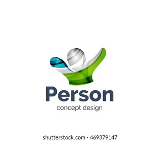 Happy person logo business branding icon, created with color overlapping elements. Glossy abstract geometric style, single logotype