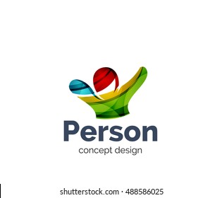 Happy person logo business branding icon, created with color overlapping elements. Glossy abstract geometric style, single logotype