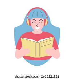 Happy Person Reading Book with Headphones