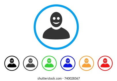 Happy Person rounded icon. Style is a flat gray symbol inside light blue circle with bonus color variants. Happy Person vector designed for web and software interfaces.