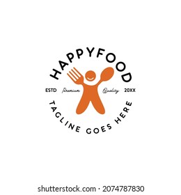 happy person with spoon and fork food logo icon vector template