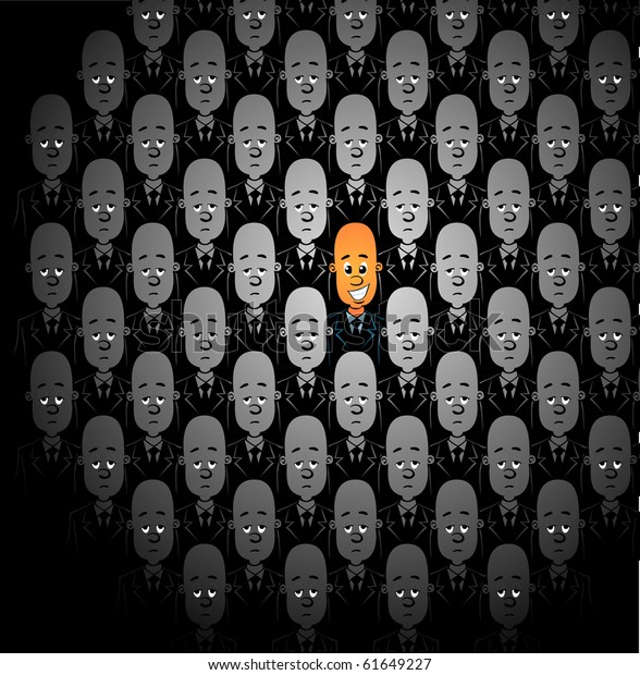 Happy Person Standing Out Apathetic Crowd Stock Vector Royalty Free 61649227