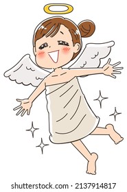 A happy person wearing an angel costume.