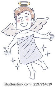A happy person wearing an angel costume.