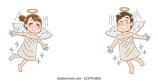 A happy person wearing an angel costume.