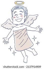 A happy person wearing an angel costume.