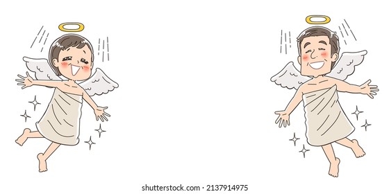 A happy person wearing an angel costume.