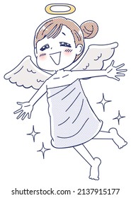 A happy person wearing an angel costume.