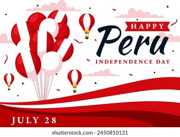 Happy Peru Unabhängigkeitstag Vektorillustration am 28. Juli mit schwenkender Fahne und Band in der nationalen Festliche Musik Flat Cartoon Hintergrund Design