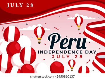 Happy Peru Independence Day Vector Illustration on july 28 with Waving Flag and Ribbon in National Holiday Flat Cartoon Background Design