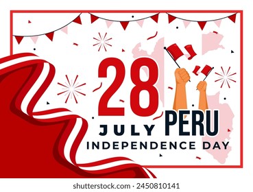 Happy Peru Independence Day Vector Illustration on july 28 with Waving Flag and Ribbon in National Holiday Flat Cartoon Background Design